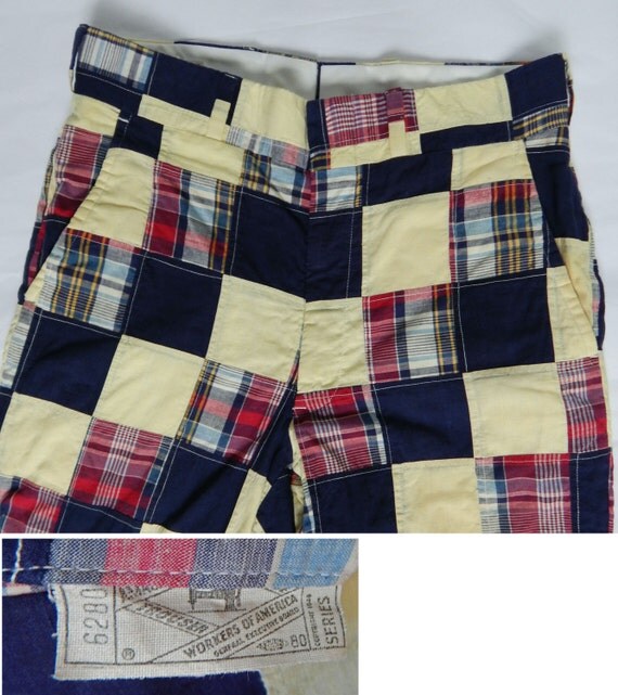 Vintage 70's Mens Madras Plaid Pants Fully Lined Waist 32