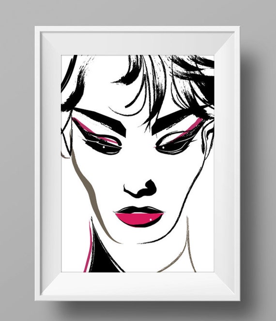Makeup Vanity Girl Art Print Poster Fashion Illustration Pink