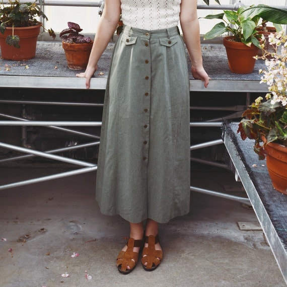 Khaki Green HighWaisted Maxi Skirt