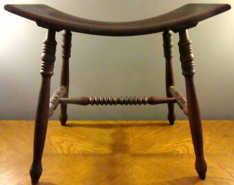 Antique English Fireside Bench / Wooden Bench / Antique Stool / Wood / Dark Cherry / Curved Seat / Sturdy Bench / Accent Piece / Bedroom