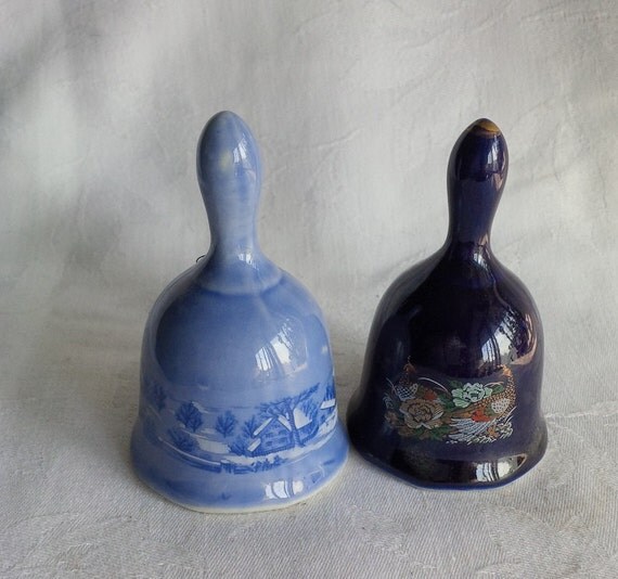 Vintage Porcelain Bells Cobalt Blue and by