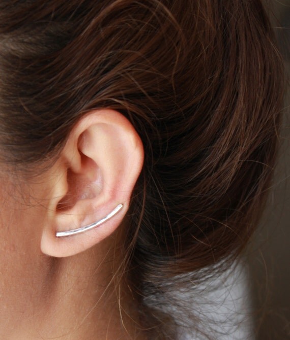 Minimalist Curved & Hammered Bar Ear Cuff / Long by studiomirage
