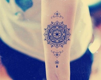 Mandala Temporary Tattoo Ethnic Art Mandala Art Large Temporary Tattoo Tattoo Temporary Buddhism Black Geometric Temporary Tattoo Art