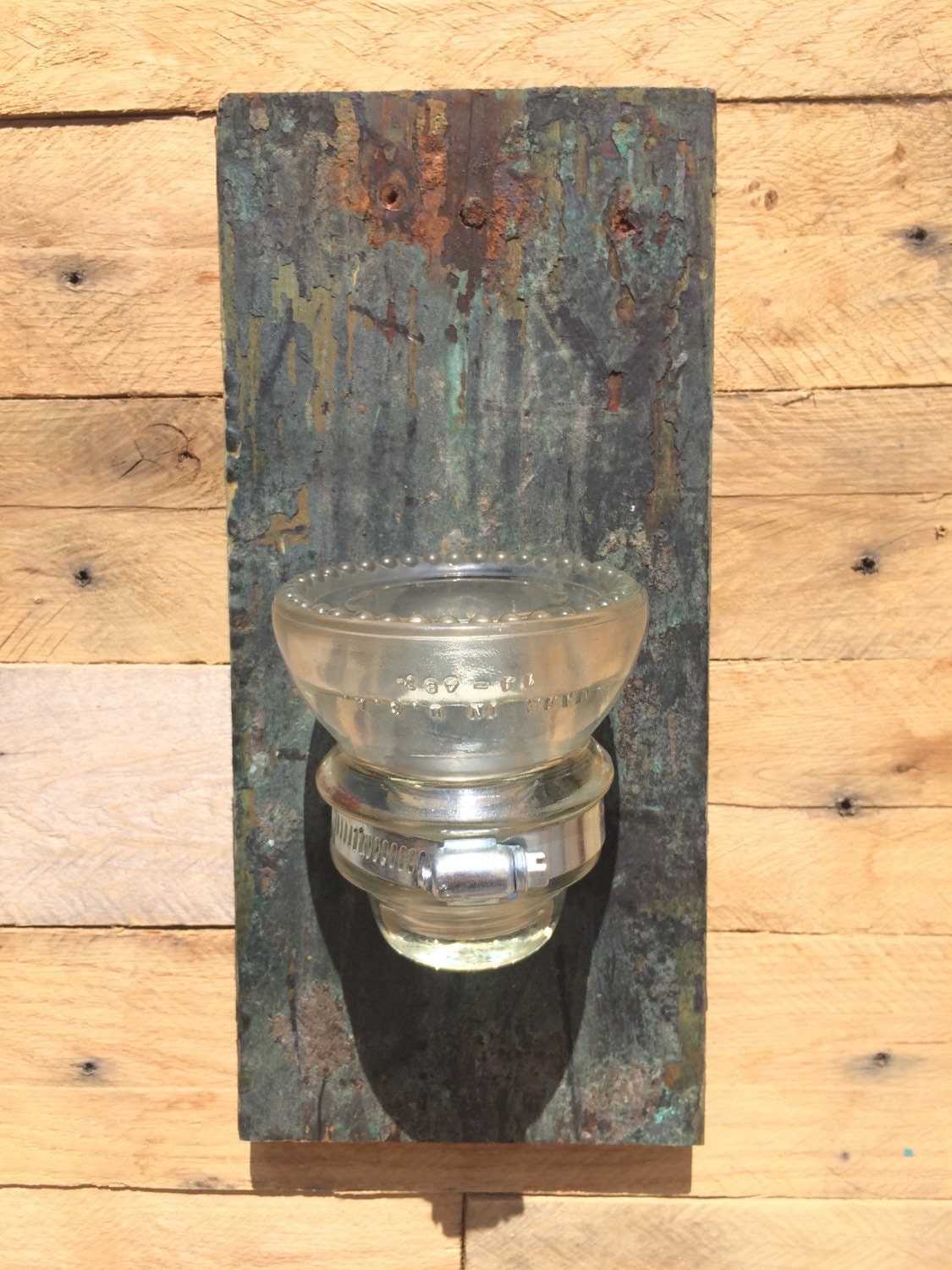 Candle Holder Vintage Glass Insulator by MyReclaimedGoodness