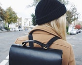 Emma - Boxy Black Leather Backpack