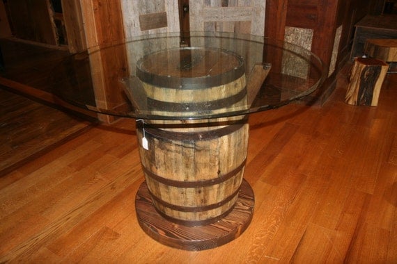 Items Similar To Custom Whiskey Barrel Pub Table W Glass Top And Fir Base Free Shipping On Etsy