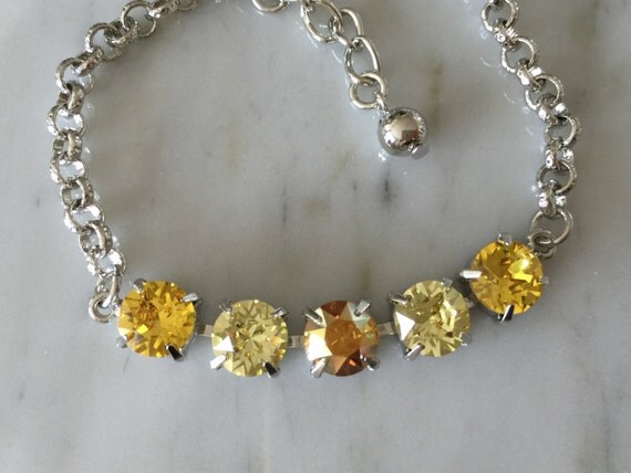 Yellow Mix Crysral Bracelet, Silver