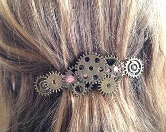 Steampunk Hair Accessory, Steampunk Hair Clip,Steampunk Bride, Victorian Style,Steampunk Jewelry, Steampunk Wedding,Metal Gear Barrette PR71