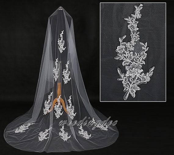 Unique embroidery veilCathedral wedding veilLong by weddingdec