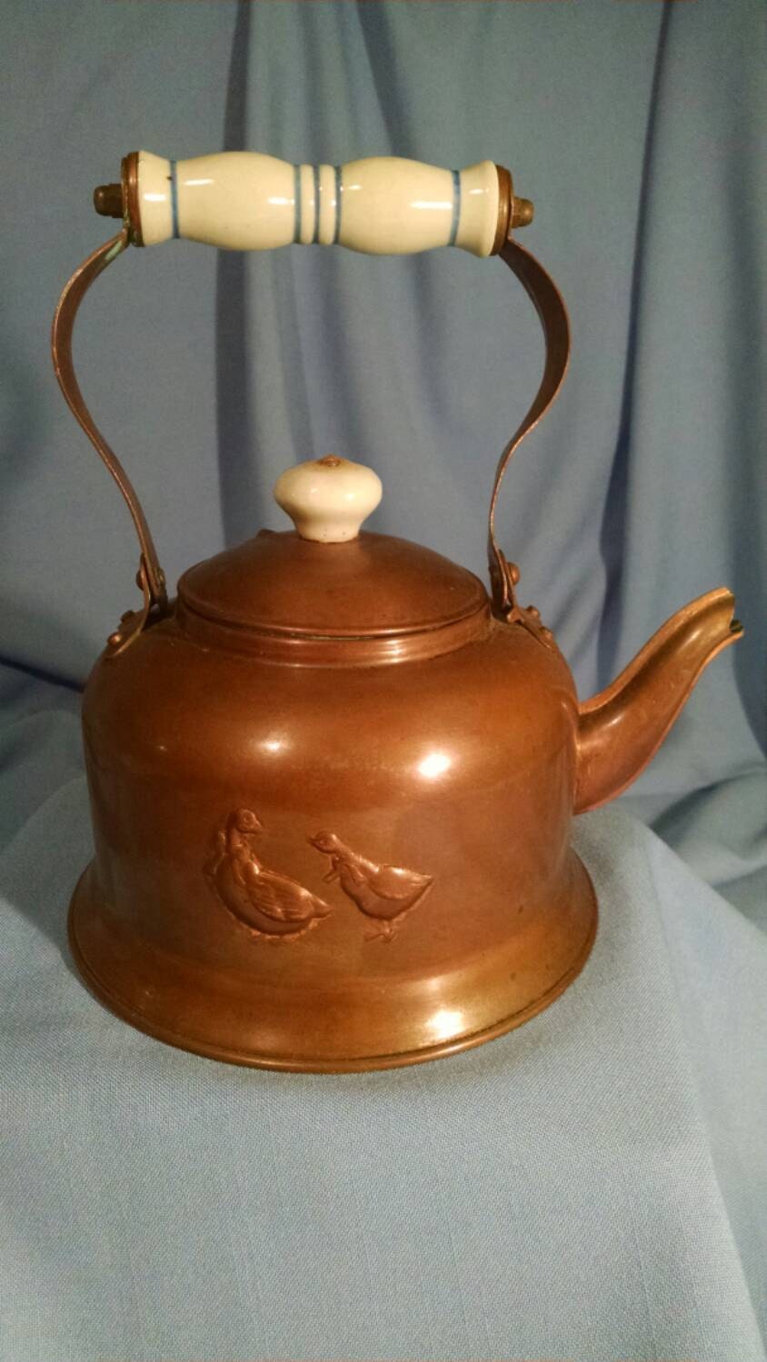 Vintage Copper Teapot with Porcelain Handle by LaurieSueVintage