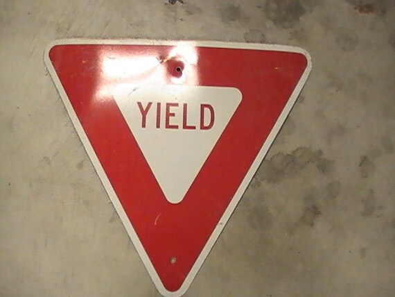 vintage legal red metal yield sign triangle by SALvagedartworks