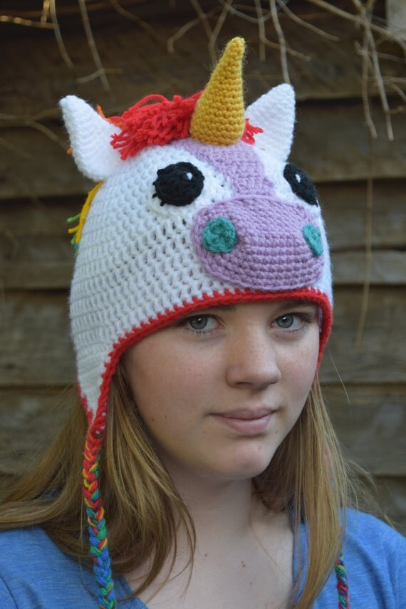 Rainbow Unicorn Crochet Beanie