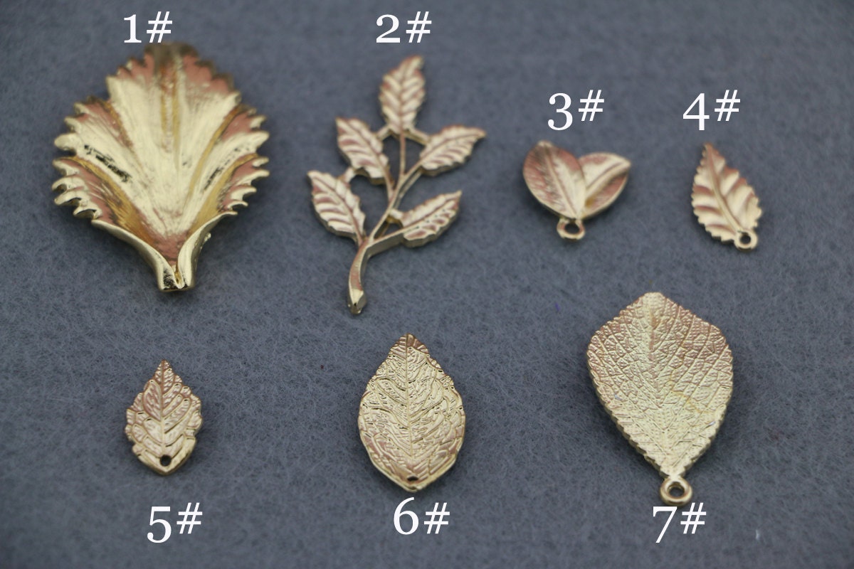 10PCS Golden Gold Metal Leaf Pendant Charms Casting Leaves for