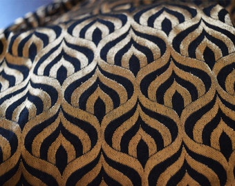 Black and Gold Silk Brocade Fabric Motifs Weaving - Indian Silk, Dresses Fabric - Banarasi Art Silk Fabric by the Yard