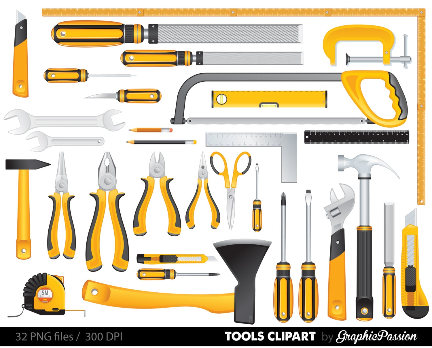 Yellow Tools Clipart Set Tools Clip art Digital Files