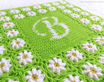 Crochet Pattern PDF, Personalized Crochet Baby Blanket Pattern, Daisy Baby Blanket, Afgan Blanket, Baby Shower Gift, Instant Download