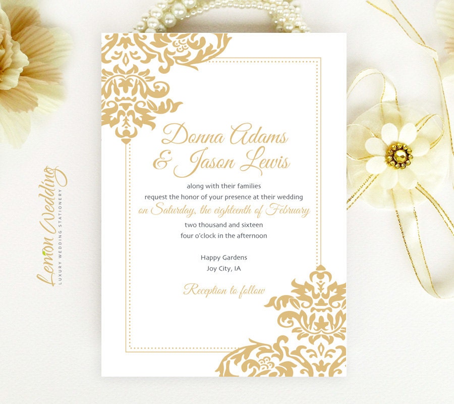 Elegant wedding invitations at affordable price Damask