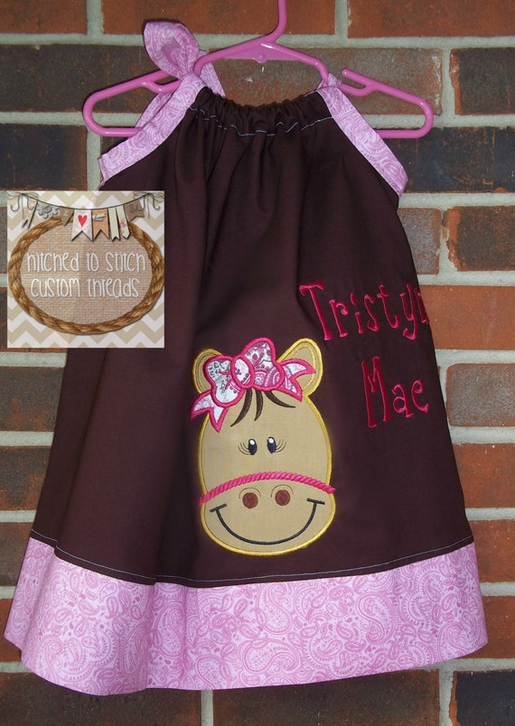 Horse Appliqued Pillowcase Dress Monogrammed by HitchedtoStitch