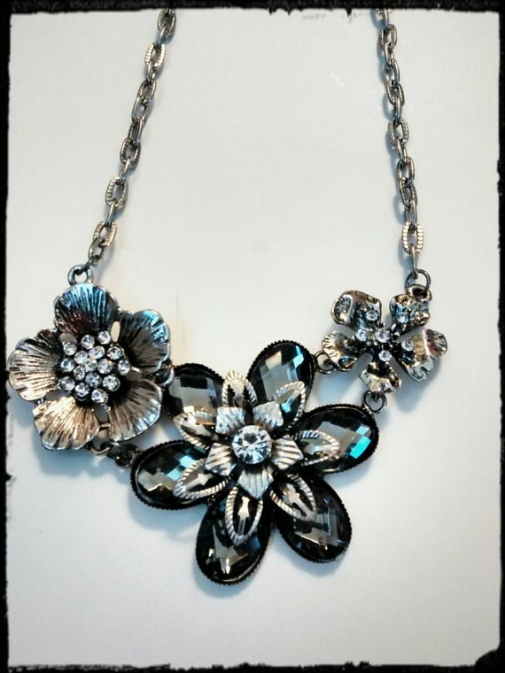 Vintage inspired silver flower statement necklace by LylacJewels