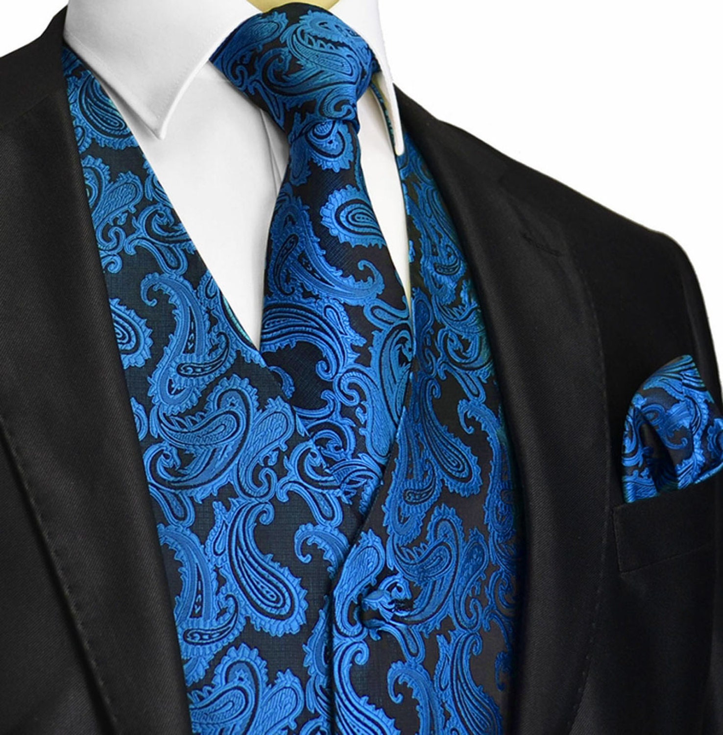 Royal Blue XS to 6XL Paisley Tuxedo Suit Dress Vest by WeddingTux