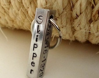Pet ID Tag - Hand Stamped Pet Name Tag - Aluminum Dog Tag - Custom Pet Tag - Bar Pet Tag - Cat Name Tag - Horse Bridle Tag