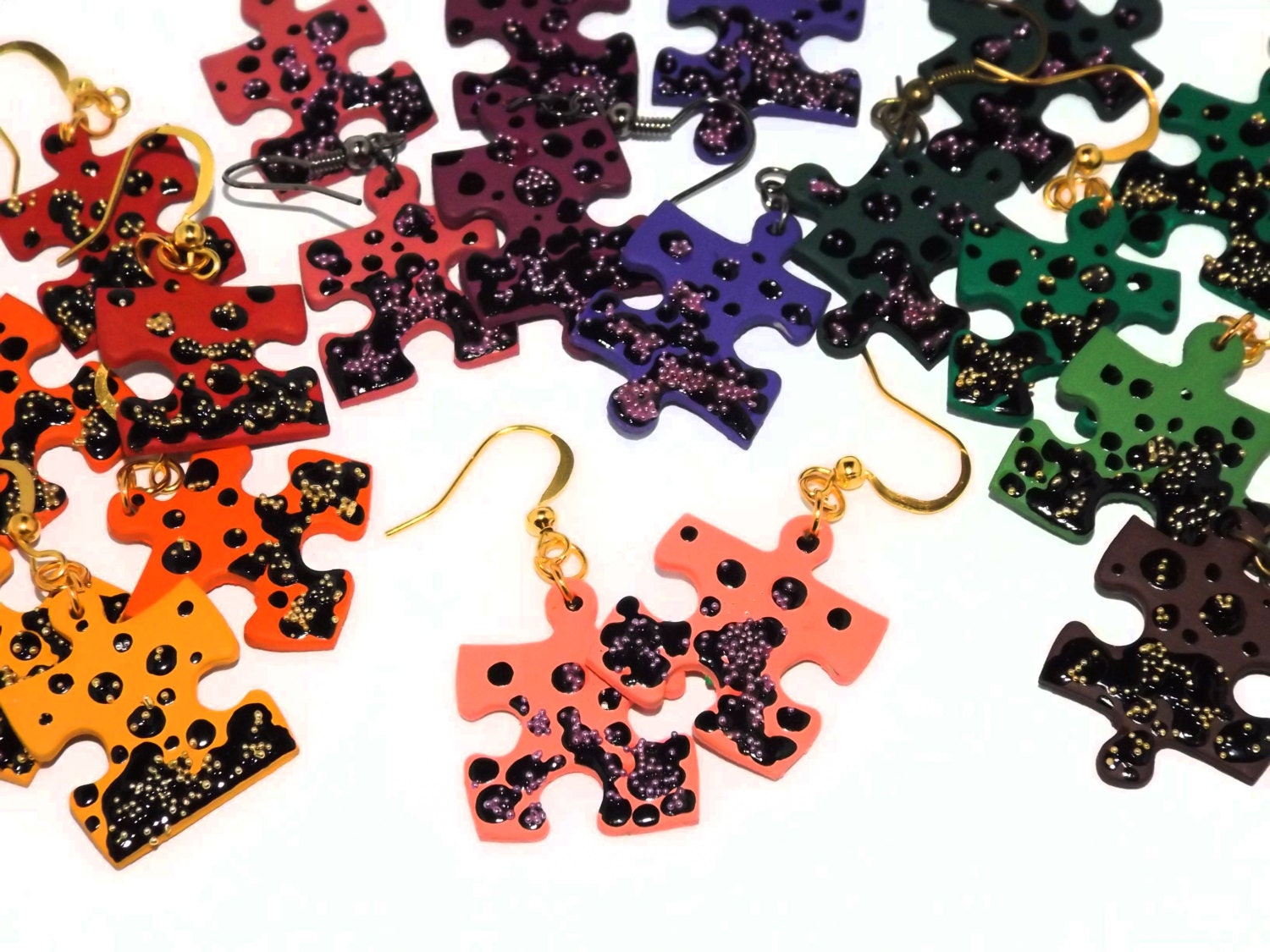 Upcycled jewelry Puzzle piece earrings Autism awareness
