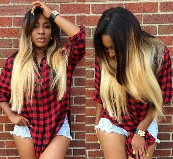 Blonde Ombre Wig 7a Brazilian Human Ombre Hair Straight Wave Black Roots Blonde Front Lace Wigs Full Glueless For Women