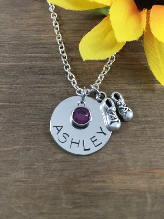 Items similar to Personalized, Handstamped New Mom Necklace Baby Name Necklace Swarovski