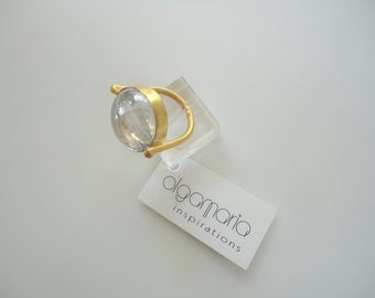 Chevalier Ring Bijoux Gold plated Glass White stone Silver Minimal Jewelry Gift Women Elegant Fine Modern Fashion Made in Greece Handmade