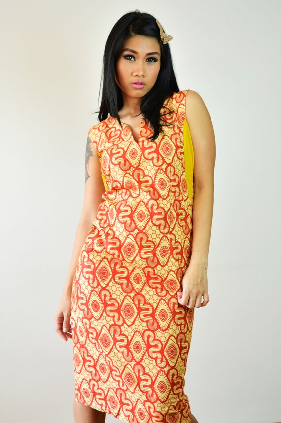 Orange African Prints Midi Dress