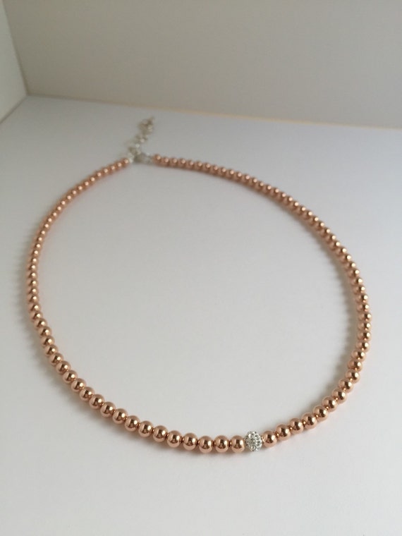 Rose gold necklace beaded necklace pave bead disco bead