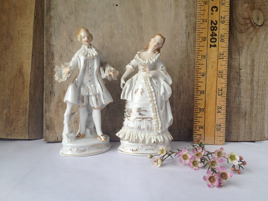 white & gold victorian porcelain figurines Wales Figurine
