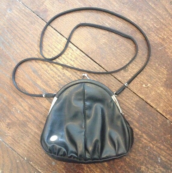 Vintage Shoulder Cross Body Black Leather Bag. Extra Long Strap