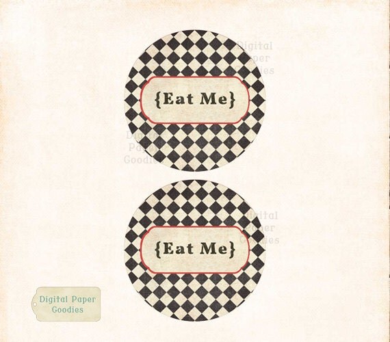 Alice In Wonderland Eat Me Labels Perfect By Digitalpapergoodies