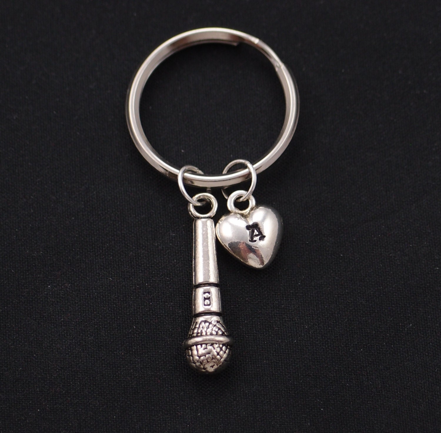 microphone keychain sterling silver filled initial keychain