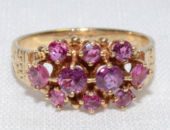 Vintage Ruby Cluster 14k Yellow Gold ring Size: 5