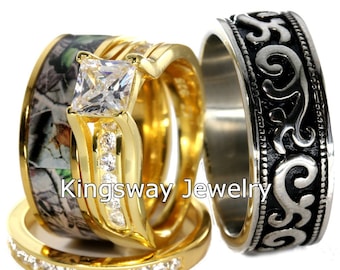 4 piece 14k gold sterling silver stainless steel camo wedding rings set - Camouflage Wedding Ring Sets 4 piece 14k gold sterling silver stainless steel camo wedding rings set - Camouflage Wedding Ring Sets