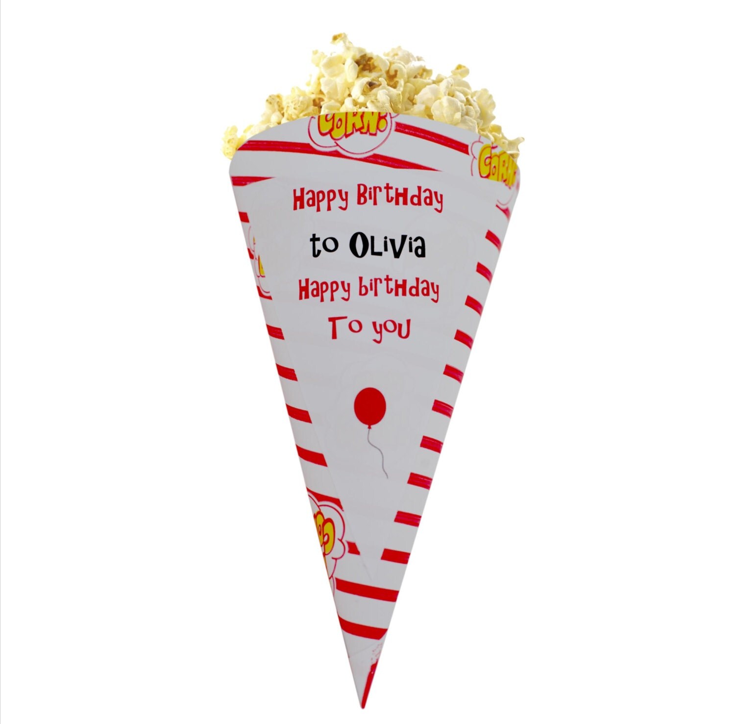 Happy birthday popcorn or sweet cones for birthday parties.