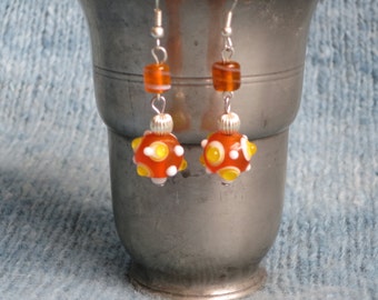 Juicy Orange, Yellow and White Lampwork Bead Earrings Made By Me