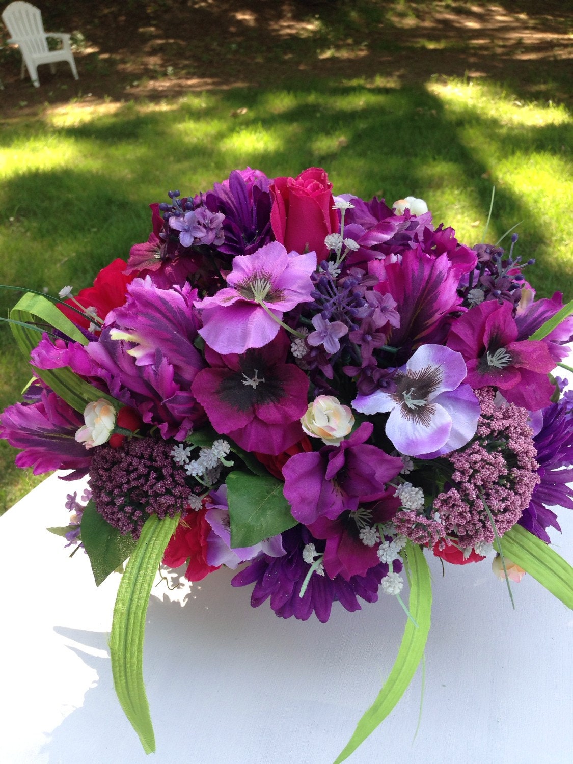 Flower arrangement floral centerpiece purple flowers