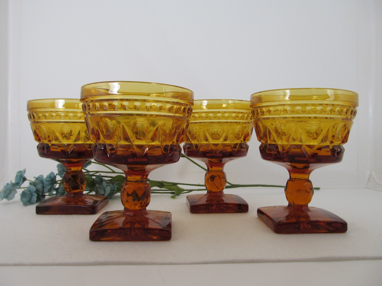 Indiana Glass “park Lane” Pattern In Amber Sherbert Cups Margarita Glasses 1950’s Servingware
