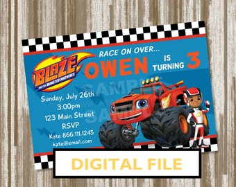 Blaze and the Monster Machines Birthday Party Invitation--PERSONALIZED DIGITAL FILE