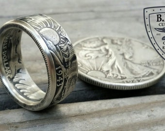 Walking Liberty Half Dollar Coin Ring 90% Silver