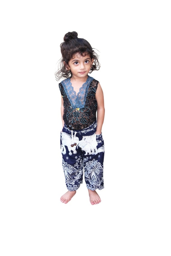 Kids Harem Pants Navy Blue Elephant Trousers Rayon Comfortable Pajamas Toddler Childrens Pants