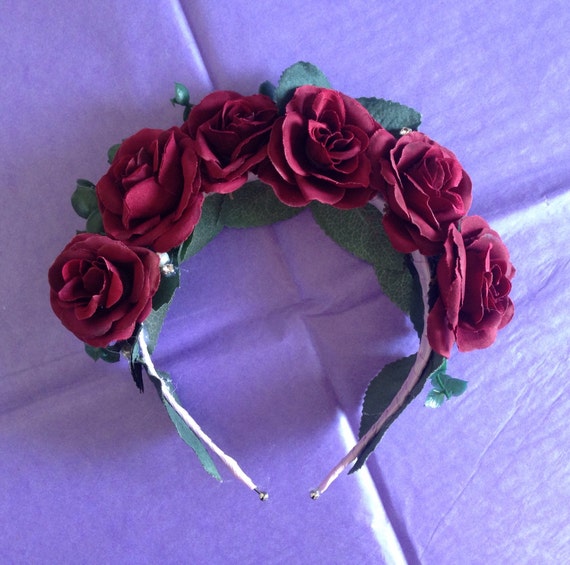 Rosa Red rose flower crown small adult by AuroraFawn on Etsy