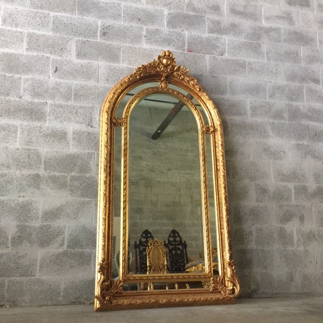 Antique French Louis XVI Floor Mirror Standing Gold Leaf Gild Baroque