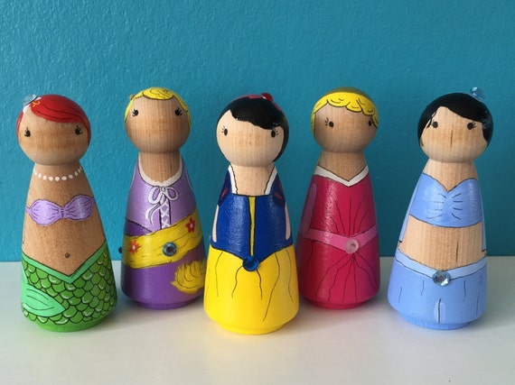 Disney Inspired Princess Peg Dolls Deluxe Hand Painted Peg Dolls Story ...