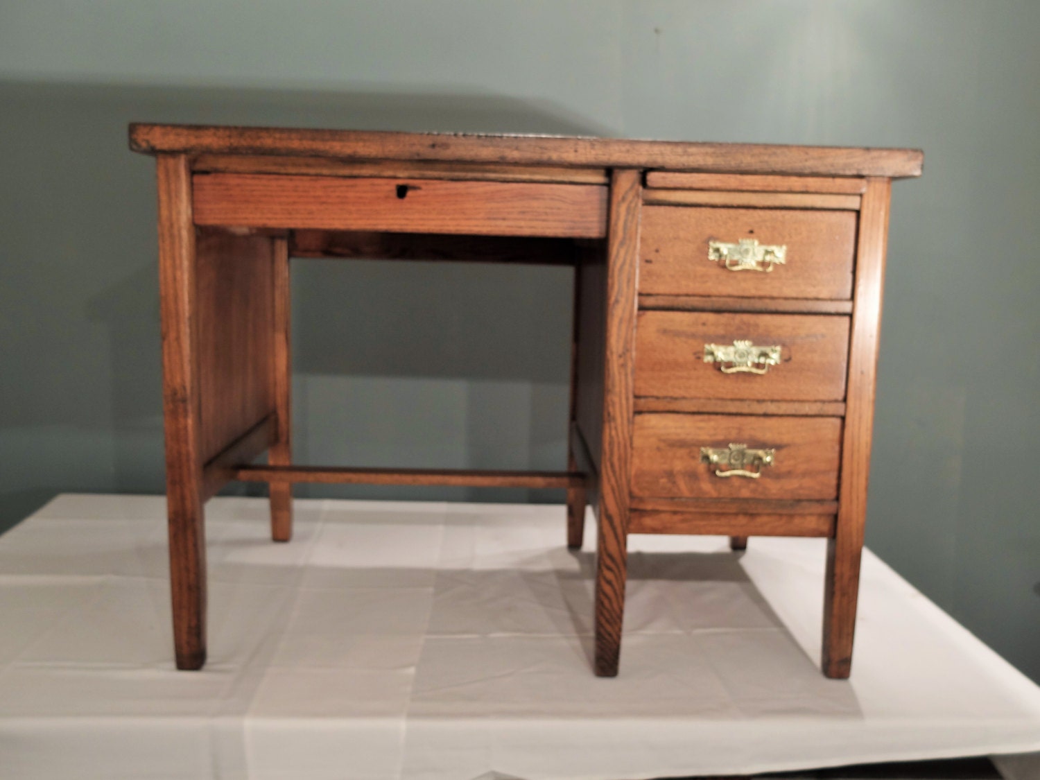 Small Vintage Oak Students Desk Haute Juice