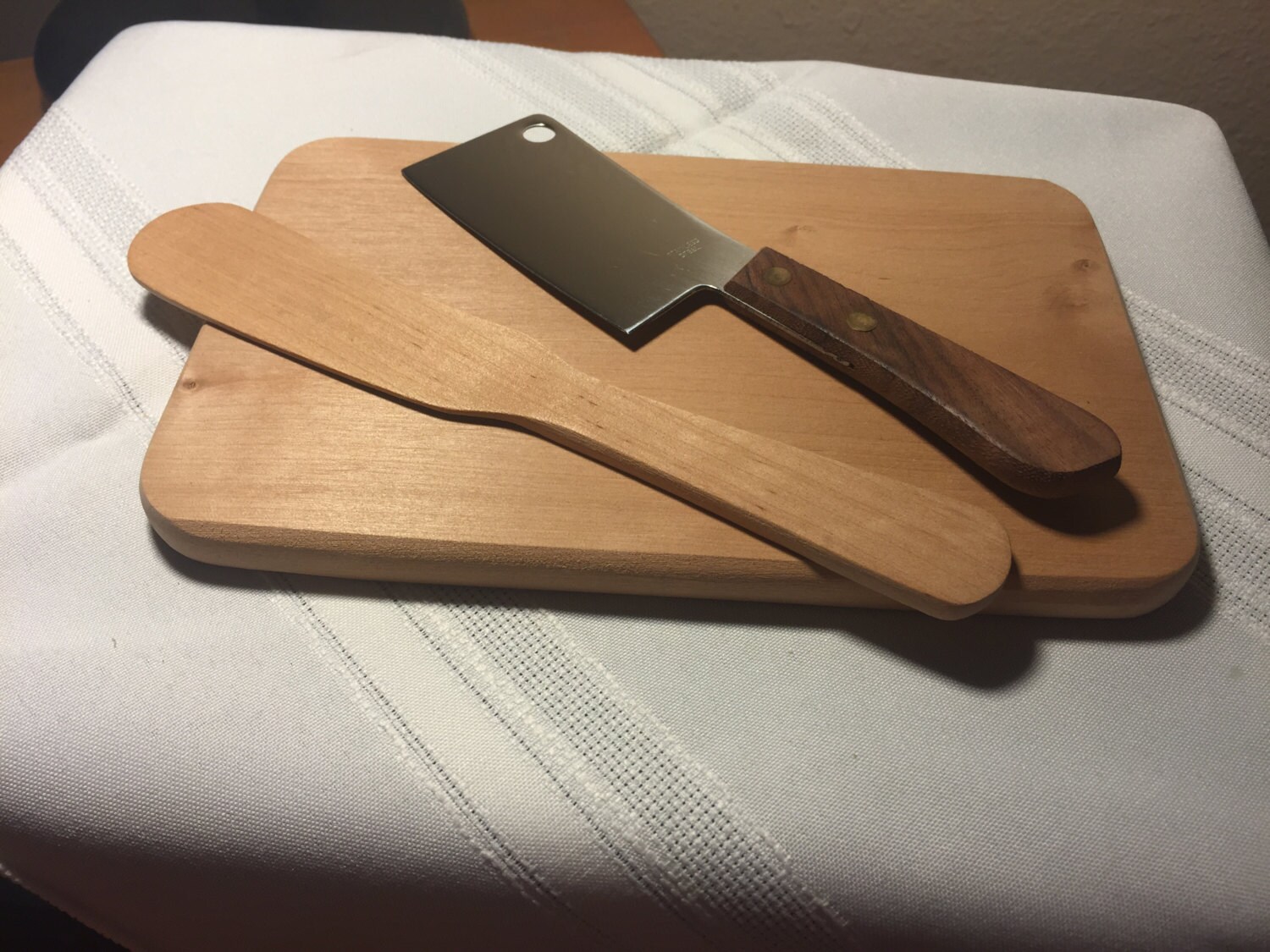 Wood Cutting Board / Wood Knife / Cleaver Stainless Steel / Set of 3 Haute Juice
