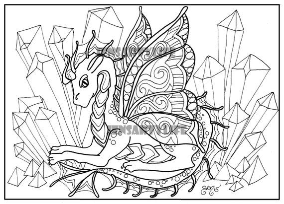Butterfly Dragon Colouring page for adults instant by JensArtyLife